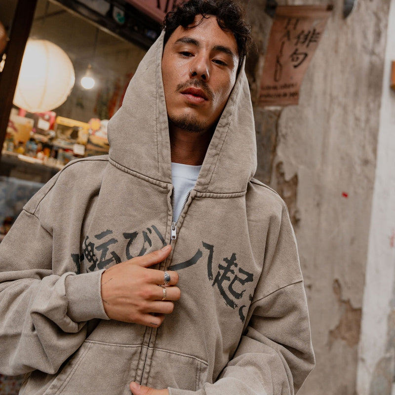 Fudo - Hoodie zippé oversize imprimé japonais
