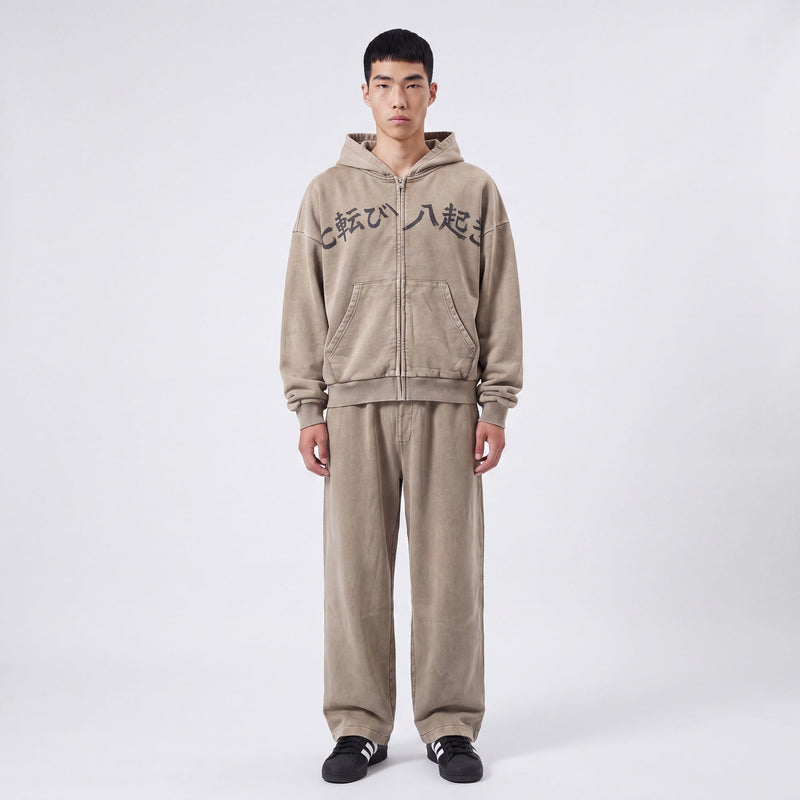 Fudo - Hoodie zippé oversize imprimé japonais