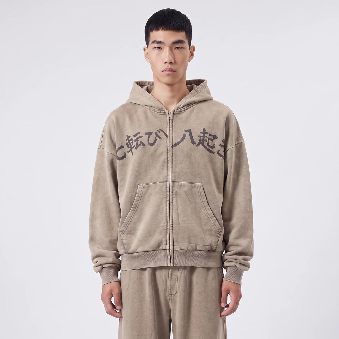 Fudo - Hoodie zippé oversize imprimé japonais
