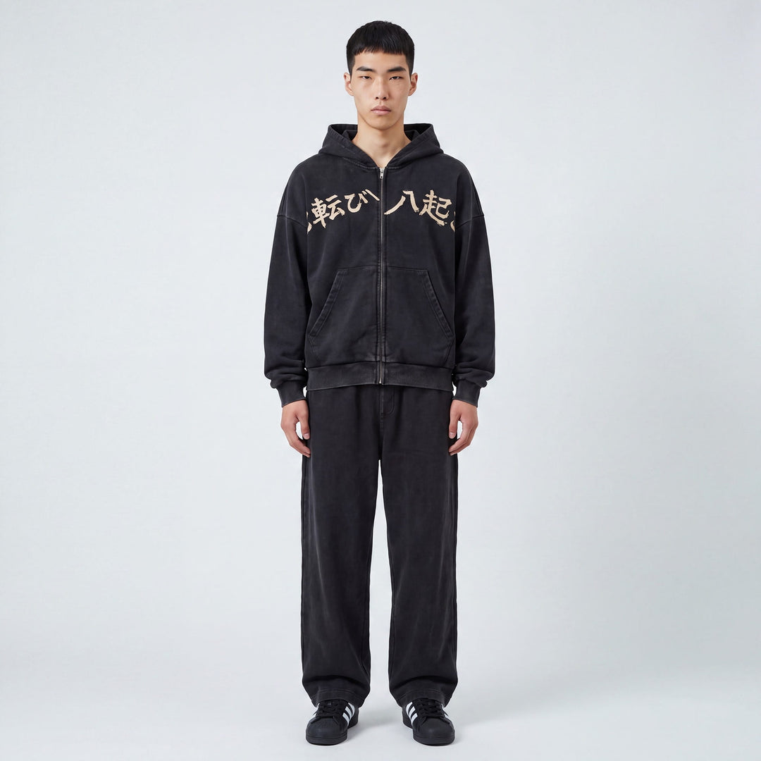 Fudo - Hoodie zippé oversize imprimé japonais