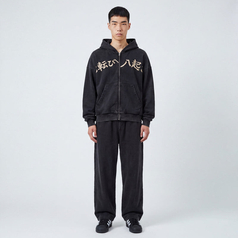 Fudo - Hoodie zippé oversize imprimé japonais